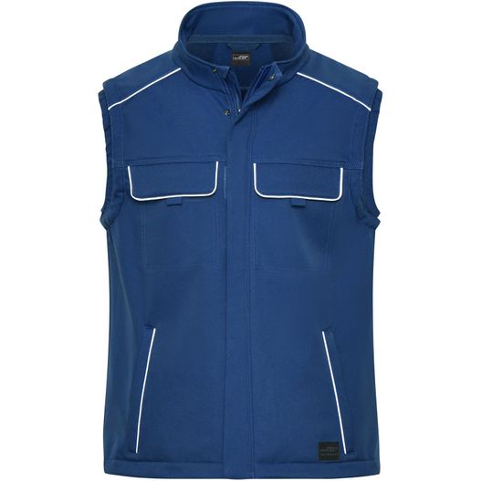 eine blaue weste mit weißen pips und taschen Workwear Softshell Vest - SOLID - - Professionelle Softshellweste im cleanen Look mit hochwertigen Details (Bild 1)