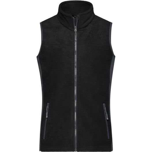 eine schwarze weste mit reißverschluss und reißverschluss Ladies' Workwear Fleece Vest - STRONG - - Strapazierfähige Fleeceweste im Materialmix (Bild 1)