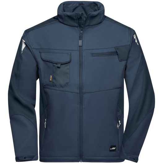 eine navy softshell jacke mit kapuze und reißverschluss Workwear Softshell Jacket - STRONG - - Professionelle Softshelljacke mit hochwertiger Ausstattung (Bild 1)
