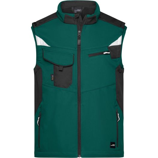 eine grüne weste mit schwarzen und weißen details Workwear Softshell Vest - STRONG - - Professionelle Softshellweste mit hochwertiger Ausstattung (Bild 1)