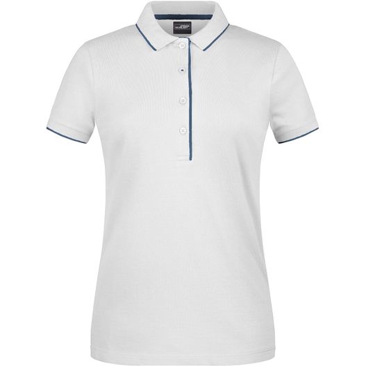 ein weißes poloshirt mit blauen pips Ladies' Polo Stripe - Klassisches Polo mit Kontraststreifen (Bild 1)