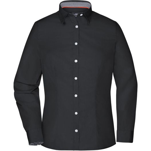Ladies' Plain Shirt - Modisches Shirt mit Karo-Einsätzen an Kragen und Manschette (Bild 1)