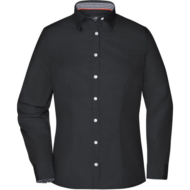 Produktabbildung Ladies' Plain Shirt - Modisches Shirt mit Karo-Einsätzen an Kragen und Manschette Ladies' Plain Shirt - Modisches Shirt mit Karo-Einsätzen an Kragen und Manschette