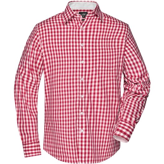 Men's Checked Shirt - Modisches Karoshirt mit Uni-Einsätzen an Kragen und Manschette (Bild 1)