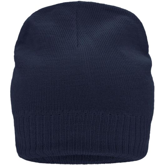 ein navy blau gestrickter mütze Knitted Beanie with Fleece Inset - Strickmütze mit Fleece Einsatz im Stirnbereich (Bild 1)
