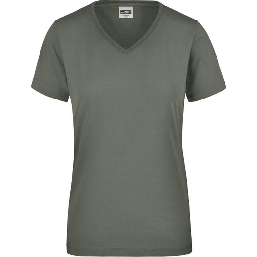 ein frauen v - hals t - hemd in olivengrün Ladies' Workwear T-Shirt - Strapazierfähiges und pflegeleichtes T-Shirt (Bild 1)
