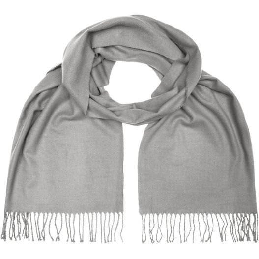 ein hellgrauer schal mit fransen auf weißem hintergrund Elegant Scarf - Eleganter Webschal (Bild 1)