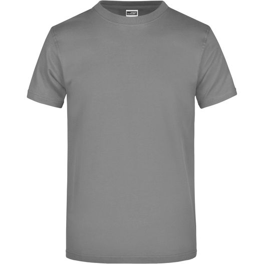 ein graues t-shirt mit einem weißen logo auf der brust Round-T Heavy (180g/m²) - Komfort-T-Shirt aus strapazierfähigem Single Jersey (Bild 1)