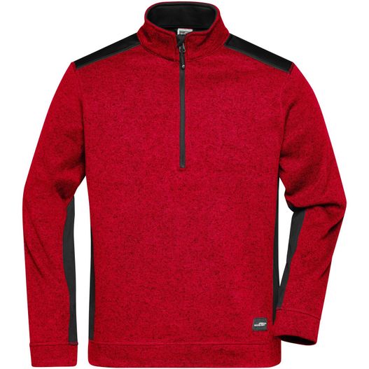 ein roter und schwarzer pullover mit reißverschluss Men's Knitted Workwear Fleece Half-Zip - STRONG - - Pflegeleichter Strickfleece Troyer im Materialmix (Bild 1)