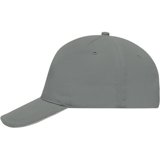 eine graue baseballkappe mit einem weißen visier 5 Panel Sandwich Cap - 5 Panel Cap mit kontrastfarbigem Sandwich (Bild 1)