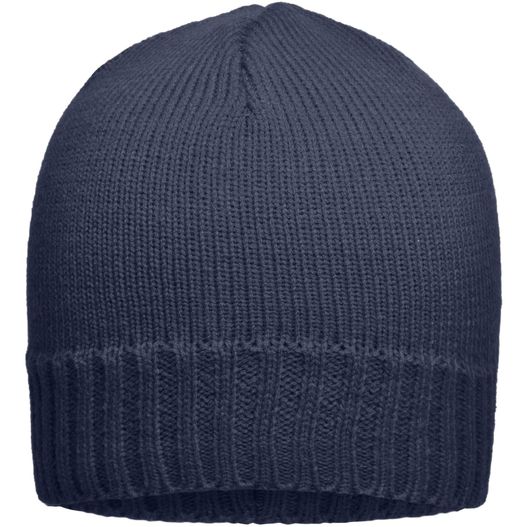 ein navy gestrickter hut mit einem ribbing Rib-Beanie - Enganliegende Strickmütze mit geripptem Rand (Bild 1)