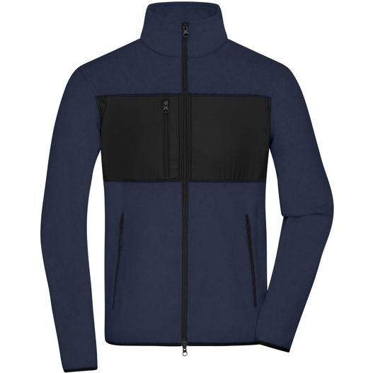 eine herrenjacke mit einem reißverschluss und einer schwarzen platte Men's Fleece Jacket - Fleecejacke im Materialmix (Bild 1)