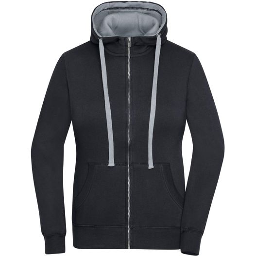 ein schwarzer kapuzenpullover mit grauem kapuzenpullover Ladies' Lifestyle Zip-Hoody - Sweatjacke mit Reißverschluss und Kapuze (Bild 1)