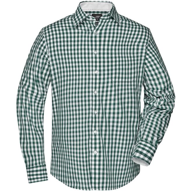 Men's Checked Shirt - Modisches Karoshirt mit Uni-Einsätzen an Kragen und Manschette