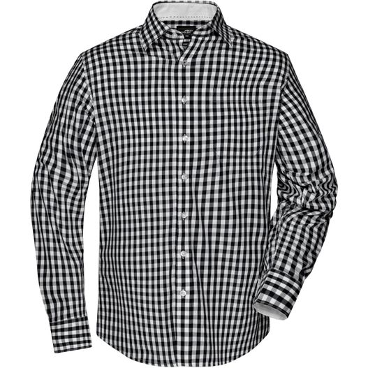 Men's Checked Shirt - Modisches Karoshirt mit Uni-Einsätzen an Kragen und Manschette (Bild 1)