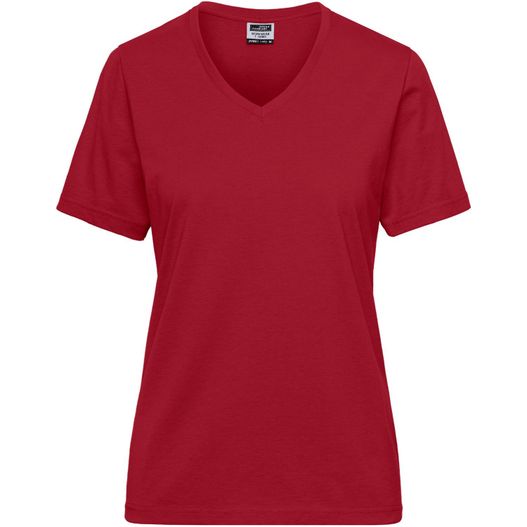 ein frauen rot v - hals t - hemd Ladies' BIO Workwear T-Shirt - Strapazierfähiges und pflegeleichtes T-Shirt (Bild 1)