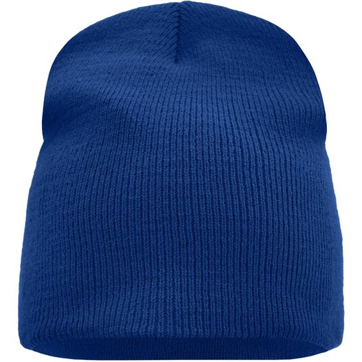 eine blaue mütze mit einem weißen logo Beanie No.1 - Enganliegende Strickmütze ohne Umschlag (Bild 1)