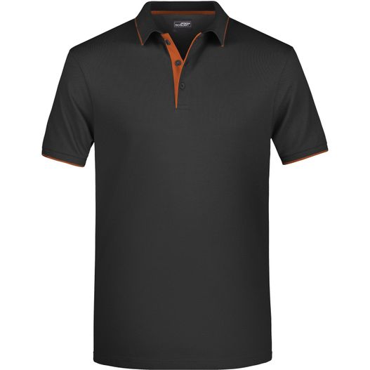 ein schwarzes poloshirt mit orangefarbenen trimmen Men's Polo Stripe - Klassisches Polo mit Kontraststreifen (Bild 1)