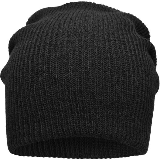 ein schwarzer hut auf weißem hintergrund Knitted Long Beanie - Lässige überlange Strickmütze (Bild 1)