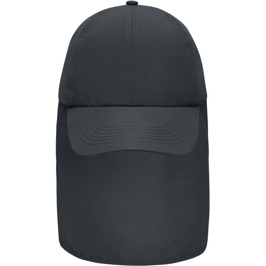 ein schwarzer hut mit einem visier darauf 6 Panel Cap with Neck Guard - 6 Panel Cap mit extra langem Nackenschutz (Bild 1)