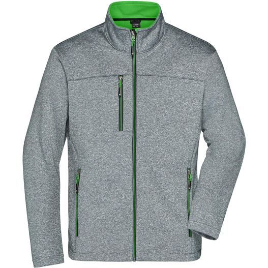 eine graue jacke mit grünen trimmen und einem reißverschluss Men's Softshell Jacket - Softshelljacke in Melange-Optik (Bild 1)