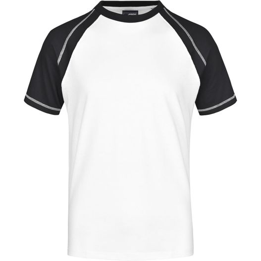 ein weißes und schwarzes hemd mit schwarzem lappen Men's Raglan-T - T-Shirt in sportlicher, zweifarbiger Optik (Bild 1)