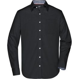 Men's Plain Shirt - Modisches Shirt mit Karo-Einsätzen an Kragen und Manschette