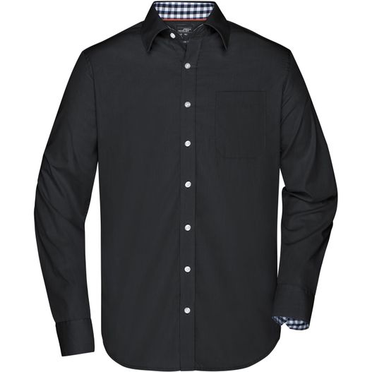 Men's Plain Shirt - Modisches Shirt mit Karo-Einsätzen an Kragen und Manschette (Bild 1)