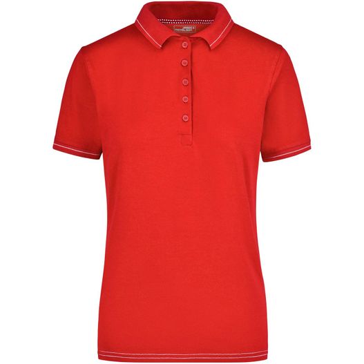 ein rotes poloshirt mit weißem streifen Ladies' Elastic Polo - Hochwertiges Poloshirt mit Kontraststreifen (Bild 1)