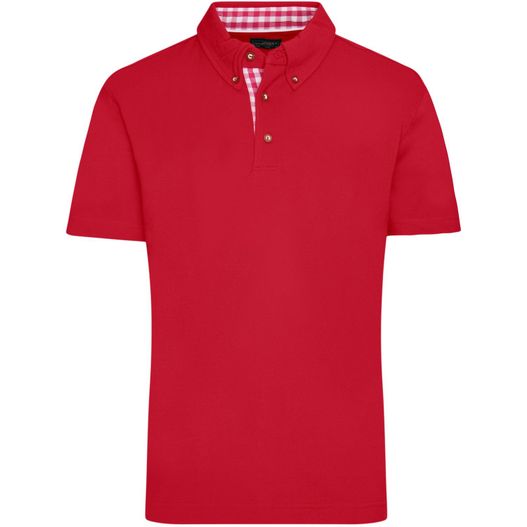 ein rotes poloshirt mit einem karierten kragen Men's Traditional Polo - Klassisches Polo im Trachtenlook (Bild 1)