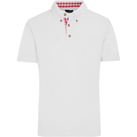 ein weißes poloshirt mit einem karierten kragen Men's Traditional Polo - Klassisches Polo im Trachtenlook (Bild 1)