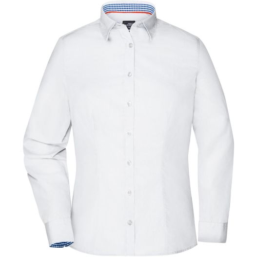 Ladies' Plain Shirt - Modisches Shirt mit Karo-Einsätzen an Kragen und Manschette (Bild 1)