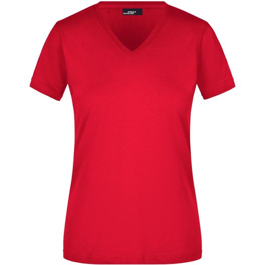 ein frauen rot v - hals t - hemd Ladies' Slim Fit V-T - Figurbetontes V-Neck-T-Shirt (Bild 1)