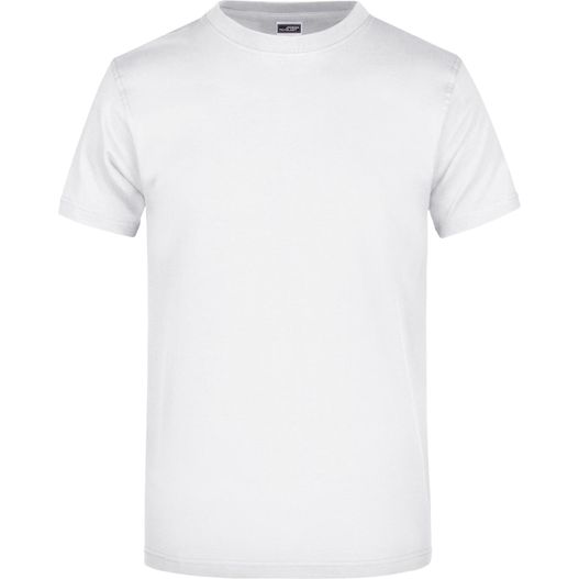 ein weißes t-shirt mit schwarzem logo auf der brust Round-T Heavy (180g/m²) - Komfort-T-Shirt aus strapazierfähigem Single Jersey (Bild 1)