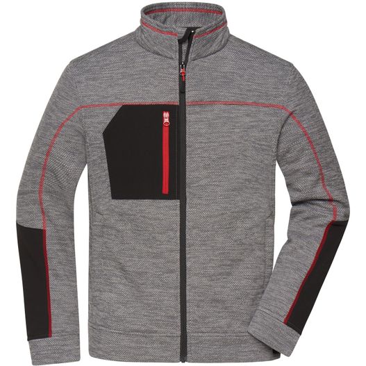 eine graue jacke mit roten trimmen und einem schwarzen reißverschluss Men's Structure Fleece Jacket - Pflegeleichte Strick-Fleecejacke für Arbeit und Freizeit (Bild 1)
