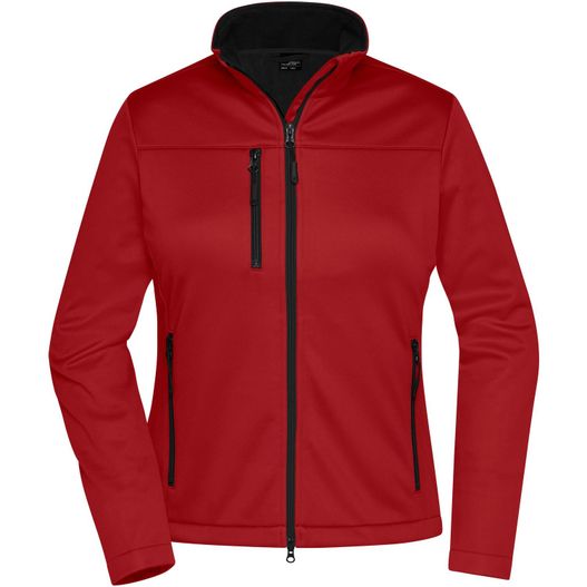 eine rote jacke mit kapuze und reißverschluss Ladies' Softshell Jacket - Klassische Softshelljacke im sportlichen Design aus recyceltem Polyester (Bild 1)