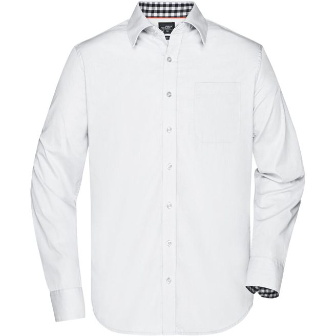 Men's Plain Shirt - Modisches Shirt mit Karo-Einsätzen an Kragen und Manschette