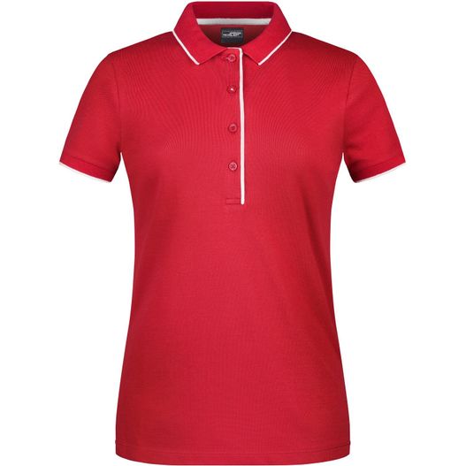 ein rotes poloshirt mit weißem kragen Ladies' Polo Stripe - Klassisches Polo mit Kontraststreifen (Bild 1)