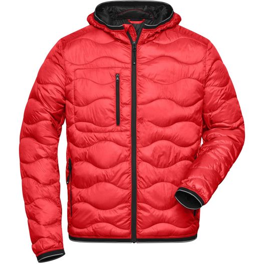 eine rote jacke mit kapuze und einem schwarzen reißverschluss Men's Padded Jacket - Gesteppte Jacke mit sorona®AURA Wattierung (nachwachsender, pflanzlicher Rohstoff) (Bild 1)