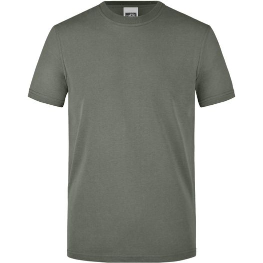 ein grünes t-shirt mit einem weißen logo auf der brust Men's Workwear T-Shirt - Strapazierfähiges und pflegeleichtes T-Shirt (Bild 1)