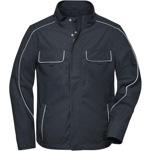 eine schwarze jacke mit weißen pips und einem reißverschlusskragen Workwear Softshell Light Jacket - SOLID - - Professionelle, leichte Softshelljacke im cleanen Look mit hochwertigen Details (Bild 1)