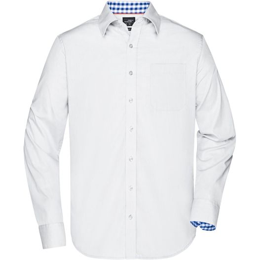 Men's Plain Shirt - Modisches Shirt mit Karo-Einsätzen an Kragen und Manschette (Bild 1)