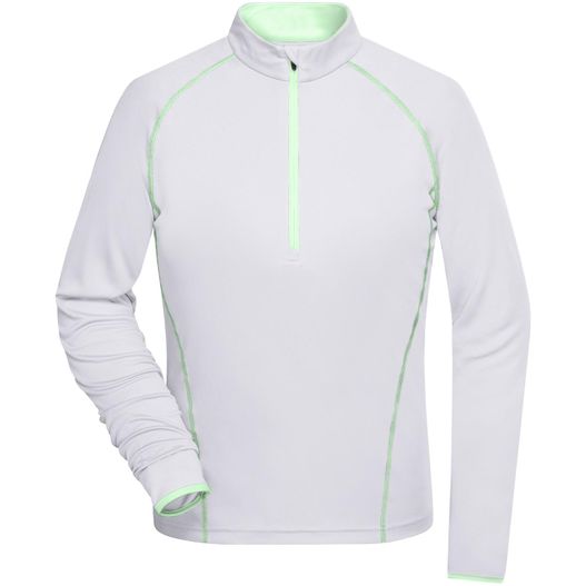 eine weiße und grüne hälfte - reißverschluss oben Ladies' Sports Shirt Longsleeve - Langarm Funktionsshirt für Fitness und Sport (Bild 1)