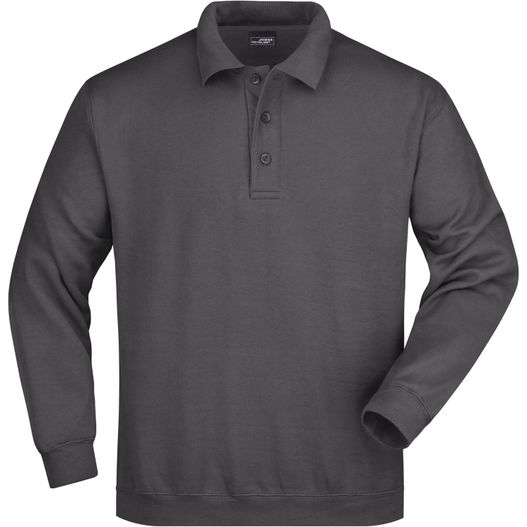 ein graues langarm poloshirt Polo-Sweat Heavy - Klassisches Komfort Polo-Sweatshirt (Bild 1)