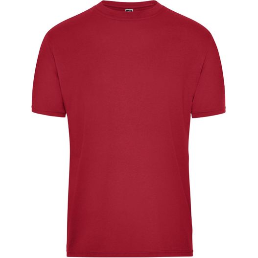 ein rotes t-shirt mit einem weißen logo auf der brust Men's BIO Workwear T-Shirt - Strapazierfähiges und pflegeleichtes T-Shirt (Bild 1)