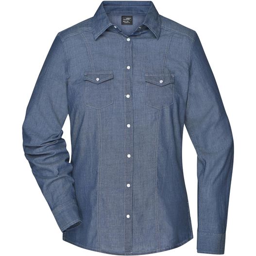 ein frauen denim hemd mit einem langen ärmel Ladies' Denim Blouse - Trendige Jeansbluse (Bild 1)