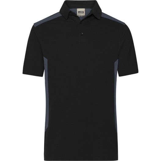ein schwarzes poloshirt mit blauem streifen Men's Workwear Polo - STRONG - - Strapazierfähiges und pflegeleichtes Polo mit Kontrasteinsätzen (Bild 1)