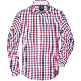 Men's Checked Shirt - Modisches Karoshirt mit Uni-Einsätzen an Kragen und Manschette