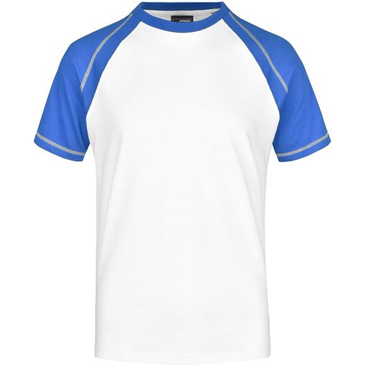 ein weißes und blaues t-shirt mit blauem lappen Men's Raglan-T - T-Shirt in sportlicher, zweifarbiger Optik (Bild 1)