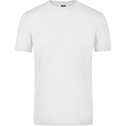ein weißes t-shirt mit schwarzem logo auf der brust Elastic-T - T-Shirt mit Elasthan (Bild 1)